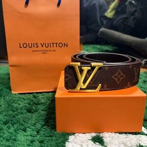 Louis Vuitton Brown Monogram Belt with Gold Buckle
